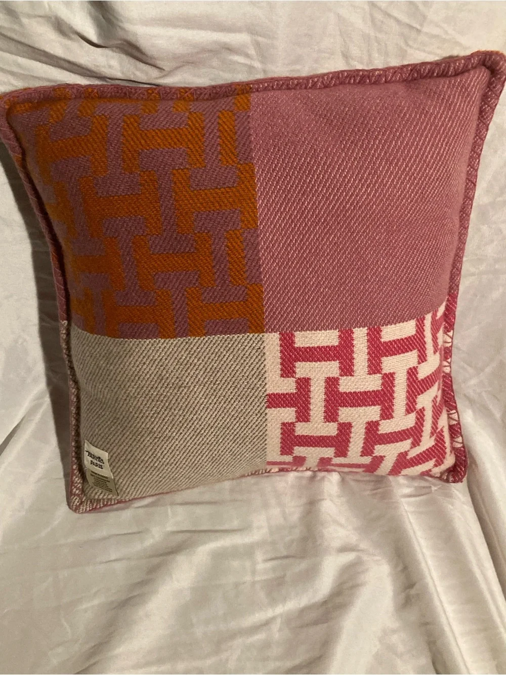 Hermes Orange and Pink Patchwork Accent Pillow